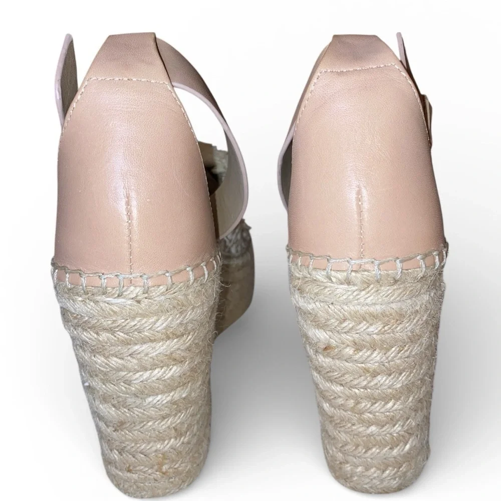 MARC FISHER “Andrew” Espadrilles Woven Wedge Platform Sandals in Tan White SZ 9M